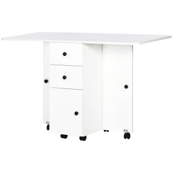 HOMCOM Masa Rabatabila pentru Maxim 6 Persoane cu 2 Sertare, Dulap si Raft Posterior, 120x60x76.5 cm, Alb c4ec imagine