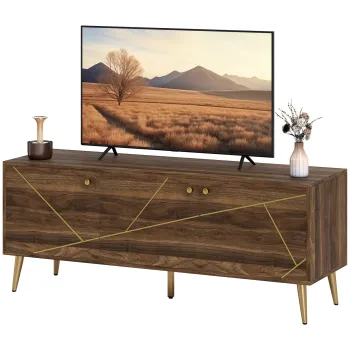 HOMCOM Masuta TV mobilier TV din lemn pentru televizor de pana la 60 de inch cu dulapuri rafturi picioare din otel 130 x 40 x 52 cm maro | Aosom Romania ecb3 imagine