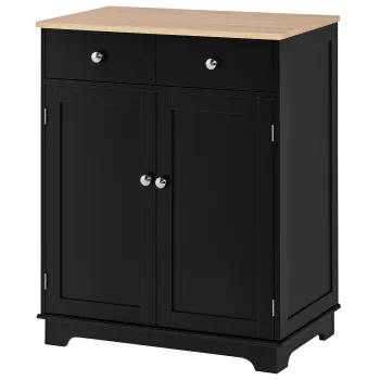 HOMCOM Mobila de depozitare bufet pentru living cu dulapuri, 2 sertare si rafturi reglabile, 68x40,3x85cm, negru si lemn natural | Aosom Romania b1b6 imagine