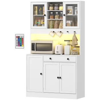 HOMCOM Mobila de depozitare cu iluminare LED, dulapuri si sertar, usi din sticla, telecomanda inclusa, alb | Aosom Romania cc45 imagine