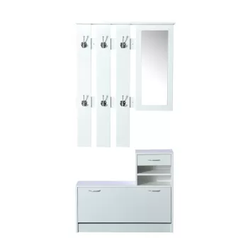 HomCom Mobila de Hol Moderna Garderoba Set Cuier, Oglinda si Dulap Pantofi 3 in 1, in Lemn Alb 949e imagine
