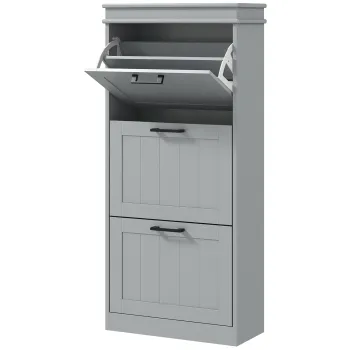 HOMCOM Mobila pentru pantofi, dulap pentru pantofi 3 usi rabatabile 15 perechi, rafturi reglabile, 54 x 24 x 117,5 cm, gri | Aosom Romania 7194 imagine