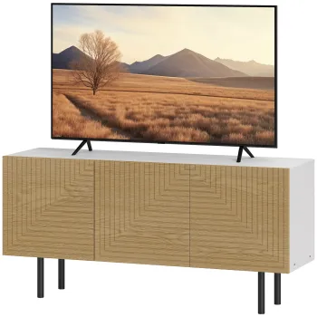 HOMCOM Mobila TV pentru de pana la 65 de inch cu dulapuri cu usa canelata si trecere cabluri pentru sufragerie, dormitor, efect lemn natural | Aosom Romania 45f1 imagine