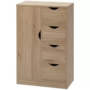 HOMCOM Mobilier Baie cu 4 Sertare si Dulapior cu 2 Niveluri, Unitate de Depozitare din PAL cu Manere Decupate, 54x29x83cm Lemn Natur | Aosom RO b10f imagine