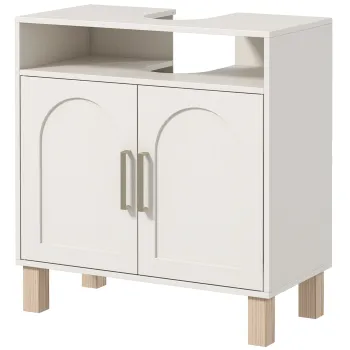 HOMCOM Mobilier baie sub chiuveta mobilier sub chiuveta dulap 2 usi cu raft reglabil 60 x 30 x 63 cm alb | Aosom Romania 6fea imagine