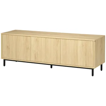 HOMCOM Mobilier banc TV, banc TV pana la 65 de inci, 3 dulapuri, 2 orificii pentru cabluri, cu rafturi reglabile - dim. 150L x 40D x 51H cm | Aosom Romania b2ab imagine