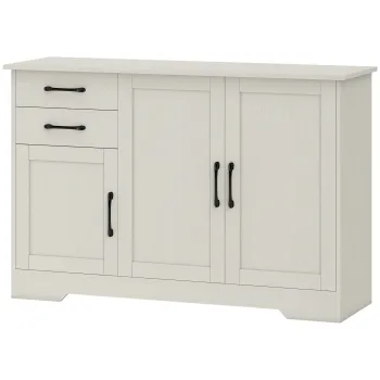 HOMCOM Mobilier bucatarie cu 2 sertare si 3 dulapuri, polite reglabile, 120x38x79 cm, crem | Aosom Romania 8ede imagine