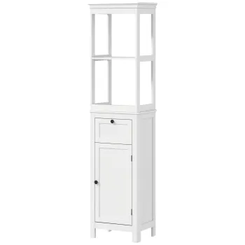 HOMCOM Mobilier coloana de baie armoire haute cu 2 rafturi, 1 sertar si 1 dulap - 40 x 30 x 165 cm, alb | Aosom Romania ba5e imagine