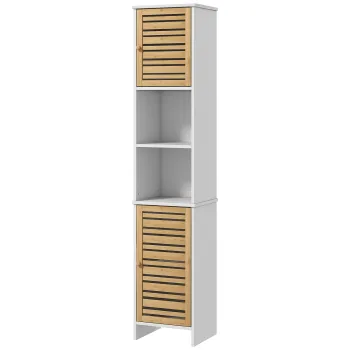 HOMCOM Mobilier Coloana Depozitare Baie bicolore, 2 dulapuri cu raft reglabil si 2 nise, 35L x 30A x 170I cm | Aosom Romania baf5 imagine