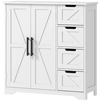 HOMCOM Mobilier de baie, corp de depozitare, cu 4 sertare, 1 dulap, pentru spatii mici, 81,2 x 30 x 83,8 cm, alb | Aosom Romania d250 imagine