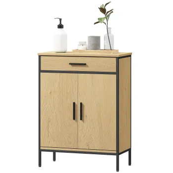 HOMCOM Mobilier de baie cu sertar, dulap cu usa, raft reglabil si balamale cu inchidere, 60 x 30 x 80 cm, stejar | Aosom Romania c026 imagine
