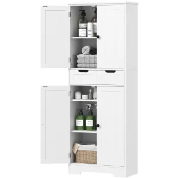 HOMCOM Mobilier de baie cu sertar, dulap cu usi, raft reglabil, 60 x 30 x 160 cm, alb | Aosom Romania f2c4 imagine
