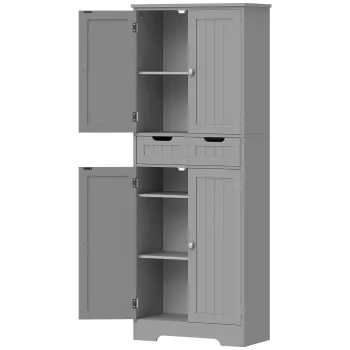 HOMCOM Mobilier de baie cu sertar, dulap cu usi, raft reglabil, 60 x 30 x 160 cm, gri | Aosom Romania 01e1 imagine