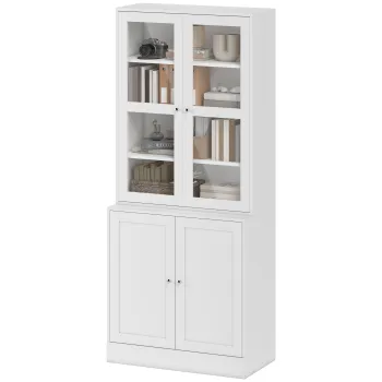 HOMCOM Mobilier de Biblioteca cu 2 Dulapuri, Rafturi si Usi din Sticla Alb | Aosom Romania 1263 imagine