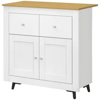 HOMCOM Mobilier de depozitare bufet cu dulap cu usi si 2 sertare, pentru living, sufragerie, dim. 78 x 35 x 80 cm, alb | Aosom Romania 37e9 imagine