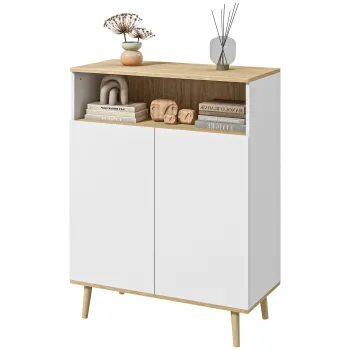 HOMCOM Mobilier de depozitare bufet pe picior scandinav dulap 2 usi cu raft interior alb si aspect lemn | Aosom Romania 7288 imagine