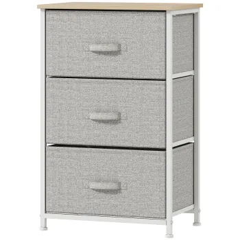 HOMCOM Mobilier de depozitare sifonier modern 3 sertare din material textil, cadru din otel si placa de particule, 45 x 30 x 71 cm, gri | Aosom Romania 94c8 imagine
