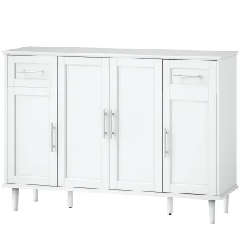 HOMCOM Mobilier de Sufragerie, Credenta cu 2 Sertare si 3 Dulapuri cu Rafturi Reglabile, Comoda cu Picioare din Pin pentru Sala de Mese si Bucatarie, 120x38x86 cm, Alb | Aosom Romania c40e imagine