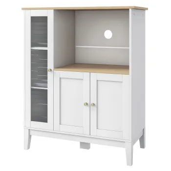 HOMCOM Mobilier dulap cuptor cu microunde pentru bucatarie cu 1 nisa, 3 usi, pasaje de cablu 80 x 35 x 97 cm alb si aspect de lemn | Aosom Romania 479c imagine