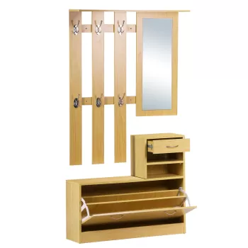 Homcom Mobilier Garderoba Dulap Pantofi Reglabil cu Oglinda si Cuier 6 carlige pentru Hol si Dormitor 90x22x116cm Lemn 2205 imagine