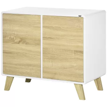 HOMCOM Mobilier multifunctional cu 2 usi si rafturi reglabile, dulap de living si dormitor, 80x40x70cm, alb si stejar | AOSOM RO be1d imagine