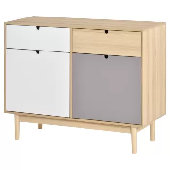 HOMCOM Mobilier Multifunctional Stil Nordic, Dulapior Doua Usi cu Sertare pentru Bucatarie si Hol, 100x40x79.5cm, Multicolor 4d6b imagine