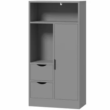 HOMCOM Mobilier pentru baie, dulap de depozitare ingust cu 2 sertare, compartimente deschise, 50x25x100cm, gri | Aosom Romania 46e1 imagine