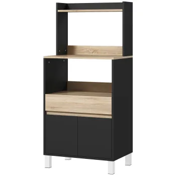 HOMCOM Mobilier pentru cuptor cu microunde, bufet de bucatarie cu dulap sertar raft superior, 60 x 40 x 131 cm stejar si negru | Aosom Romania 821f imagine