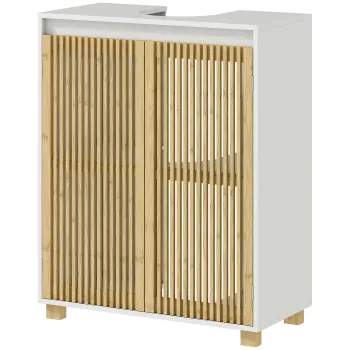 HOMCOM Mobilier sub chiuveta baie, dulap cu usi jituite din bambus, 60 x 30 x 75 cm, efect lemn natural | Aosom Romania e43a imagine