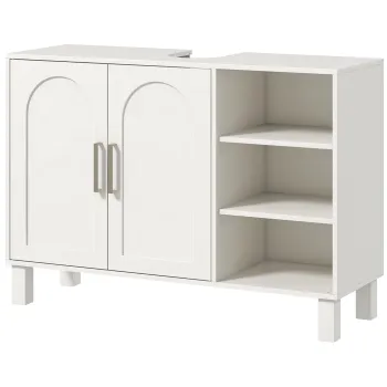 HOMCOM Mobilier sub Chiuveta Mobilier de Baie cu Dulap cu Doua Niveluri Rafturi Reglabile 90l x 30P x 63H cm crem | Aosom Romania 511a imagine