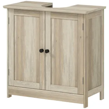HOMCOM Mobilier sub lavoar, Mobilier de baie dulap cu 2 usi, Etajera reglabila, Rezistent la umiditate, 60 x 30 x 60 cm, Gri | Aosom Romania 8621 imagine