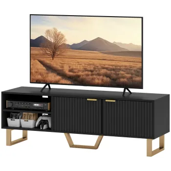 HOMCOM Mobilier TV banc TV pentru televizor de pana la 70 de inch - dulap cu 2 usi canelate, compartiment deschis si trecere cabluri | Aosom Romania 39d7 imagine