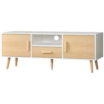 HOMCOM Mobilier TV banc TV suport TV pentru televizoare pana la 46 de inch de stil scandinav cu 1 sertar, 2 dulapuri, 1 nisa, 1 pasacabluri - 120 x 37 x 45,5 cm | Aosom Romania 04be imagine