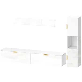 HOMCOM Mobilier TV suspendat cu usi rabatabile Centru entertainment Raft de perete Dulap 180 cm Alb lucios | Aosom Romania 156a imagine