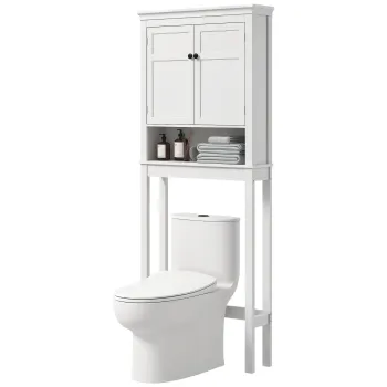 HOMCOM Mobilier WC deasupra toaletei mobilier masina de spalat dulap 2 usi rafturi reglabile alb | Aosom Romania 9272 imagine