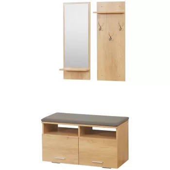 HOMCOM Organizator Modern 3 in 1 pentru Holul de la Intrare cu Dulap de Depozitare a Pantofilor, Cuier de Hol, Oglinda, Natural | AOSOM RO e0a0 imagine