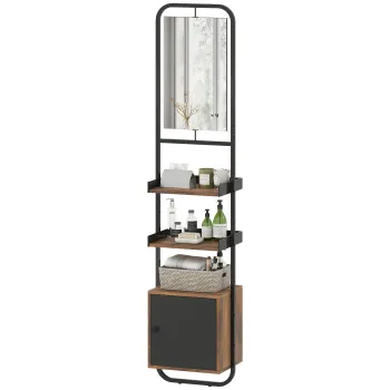 HOMCOM Raft baie depozitare cu mirror, raft de depozitare cu rafturi reglabile si dulap, 40x30x179cm, negru | Aosom Romania a071 imagine