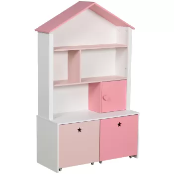 HOMCOM Raft Biblioteca Organizator Dulap cu Compartimente pentru copii roz a173 imagine