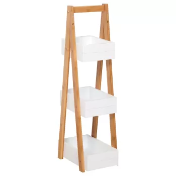 HOMCOM Raft cu 3 etajere Dulapior pentru baie cu economisire spatiu si multifunctional din lemn MDF si bambus 21x30x81cm, Alb f1eb imagine