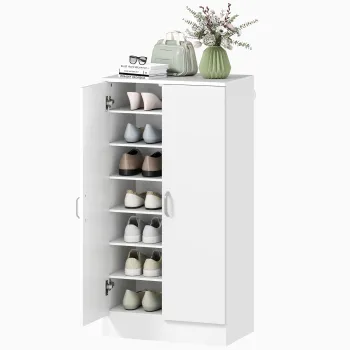 HOMCOM Raft de pantofi cu balamale Soft-Close, rafturi reglabile, dulap de 6 nivele pentru hol, intrare, pentru 14 perechi, 55 x 35 x 108 cm, placaj, Alb | Aosom Romania 7040 imagine