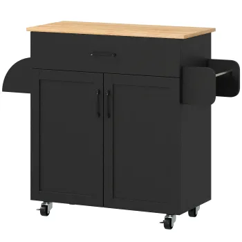 HOMCOM Servanta/insula de bucatarie cu multiple spatii sertar dulap 2 usi cu polita reglabila 105 x 36 x 85 cm negru | Aosom Romania df4b imagine