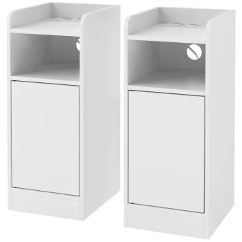 HOMCOM Set 2 Noptiere pentru Dormitor cu Dulap si Raft Deschis, Alb | Aosom Romania f923 imagine