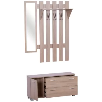 Homcom Set 3 Piese Dulap Pantofi cu Cuier si Oglinda pentru Hol in Lemn d74b imagine