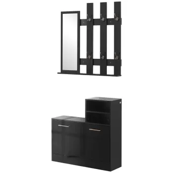 HOMCOM Set de 2, Organizator Lucios Intens pentru Holul de la Intrare cu Banca Dulap de Depozitare a Pantofilor, Cuier de Hol, Negru | AOSOM RO 9b50 imagine