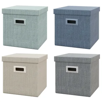 HOMCOM Set de 4 Cutii pentru Dulap din Tesatura cu Capac, Organizator Pliabil pentru Dulap, 30x30x29 cm, Multicolor | Aosom Romania d37e imagine