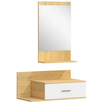 HOMCOM Set de Intrare cu Oglinda cu Raft si Dulap Suspendat cu Sertar si 2 Rafturi Deschise, din Lemn si Sticla | Aosom Romania 8189 imagine