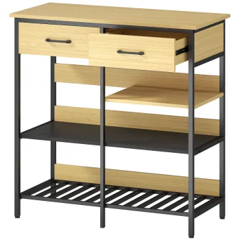 HOMCOM Sideboard, comoda cu 2 sertare, 3 rafturi deschise dulap de bucatarie pentru bucatarie, living 90 x 40 x 91 cm, lemn natural | Aosom Romania 810a imagine