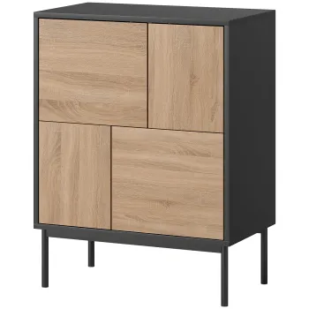 HOMCOM Sideboard cu usi push-to-open, dulap pentru sufragerie cu picioare metalice, dulap de bucatarie, MDF, Negru+lemn natural | Aosom Romania 6cbe imagine