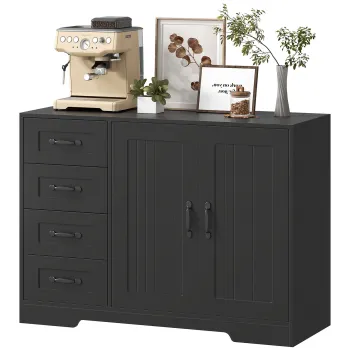 HOMCOM Sideboard, Cufar, stil modern, 4 sertare, 1 dulap, 105 x 40 x 76 cm, Negru | Aosom Romania 6ab2 imagine