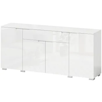 HOMCOM Sideboard lucios, bufet modern cu 4 usi si rafturi reglabile, dulap de bucatarie cu Soft-Close, alb | Aosom Romania 62e9 imagine